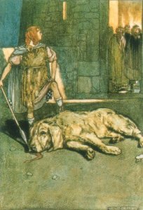 Cu Chulainn gets his first nickname by slaying the Hound.